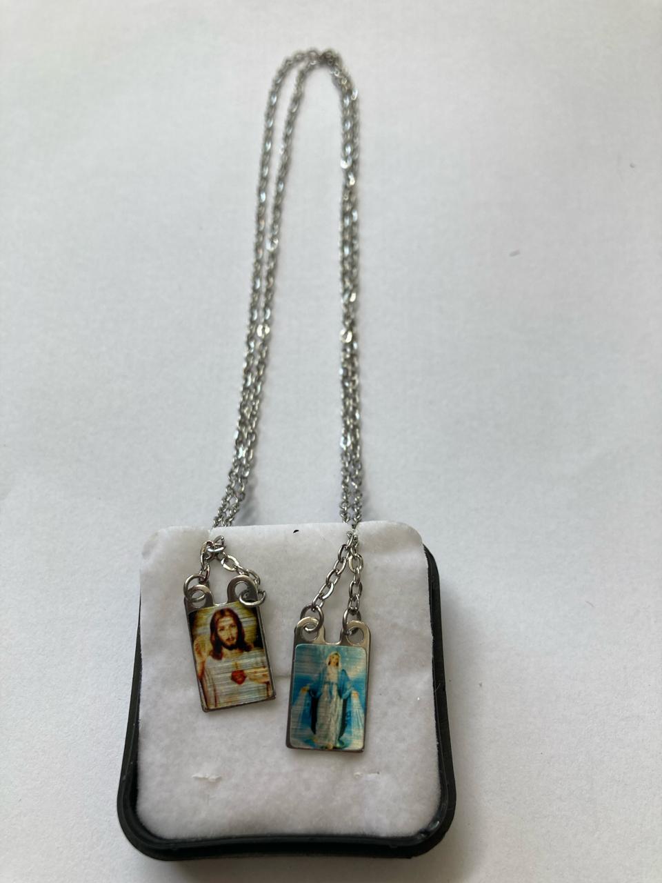 imagem de ESCAPULÁRIO AÇO INOX NOSSA SENHORA DAS GRAÇAS E SAGRADO CORAÇÃO DE JESUS