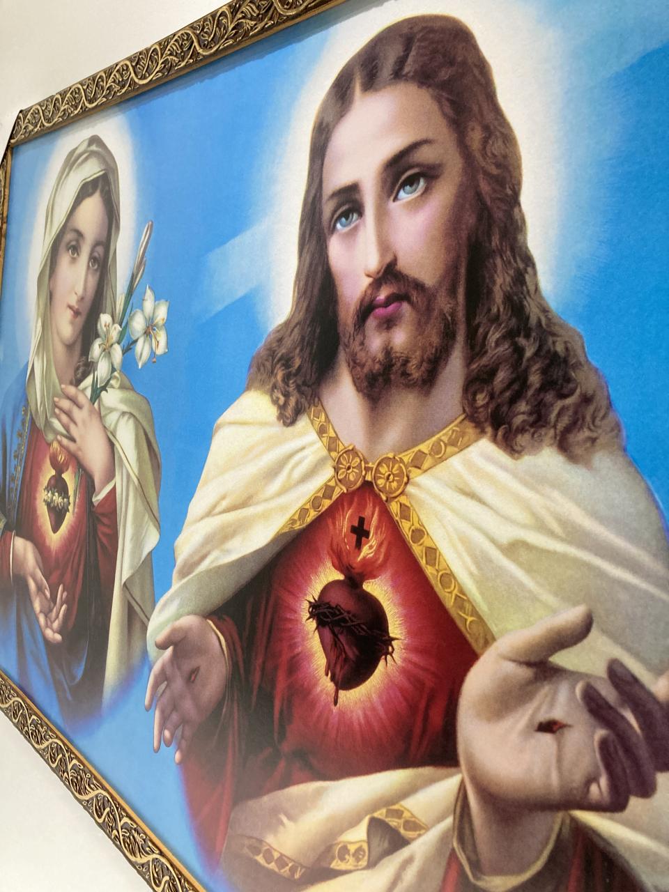 imagem de Quadro Coração de Jesus e Maria 50 x 70 com moldura 3 cm