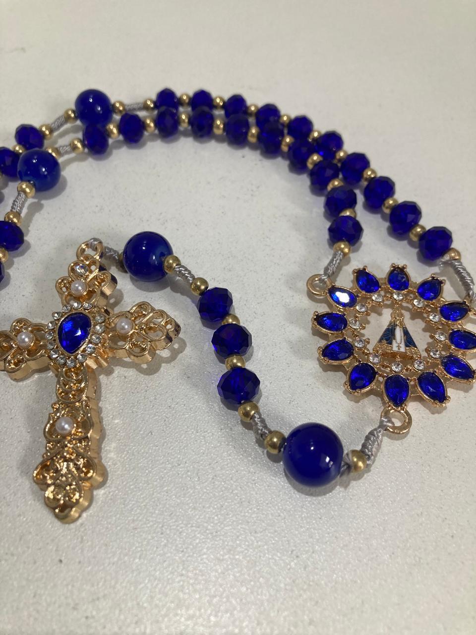 imagem de TERÇO PEROLA NOSSA SENHORA APARECIDA AZUL COBALTO LUXO