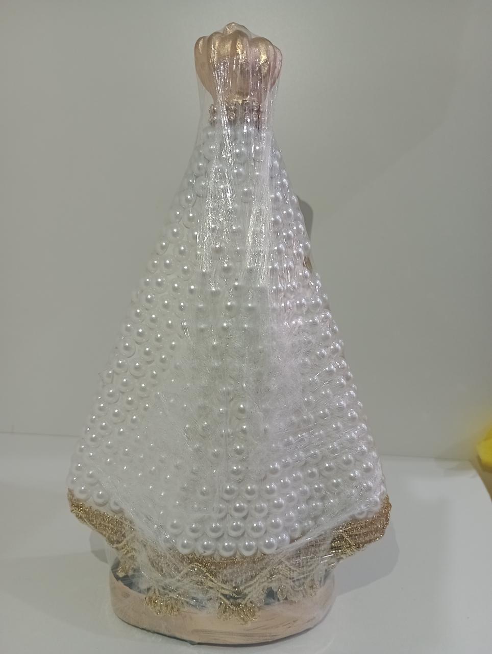 imagem de Nossa Senhora Aparecida Gesso 25 cm pérolas branca acabamento dourado