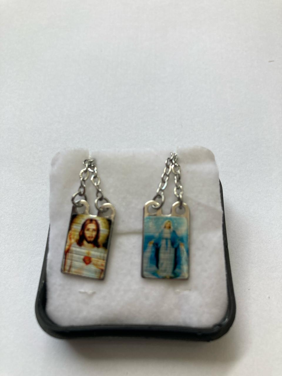 imagem de ESCAPULÁRIO AÇO INOX NOSSA SENHORA DAS GRAÇAS E SAGRADO CORAÇÃO DE JESUS