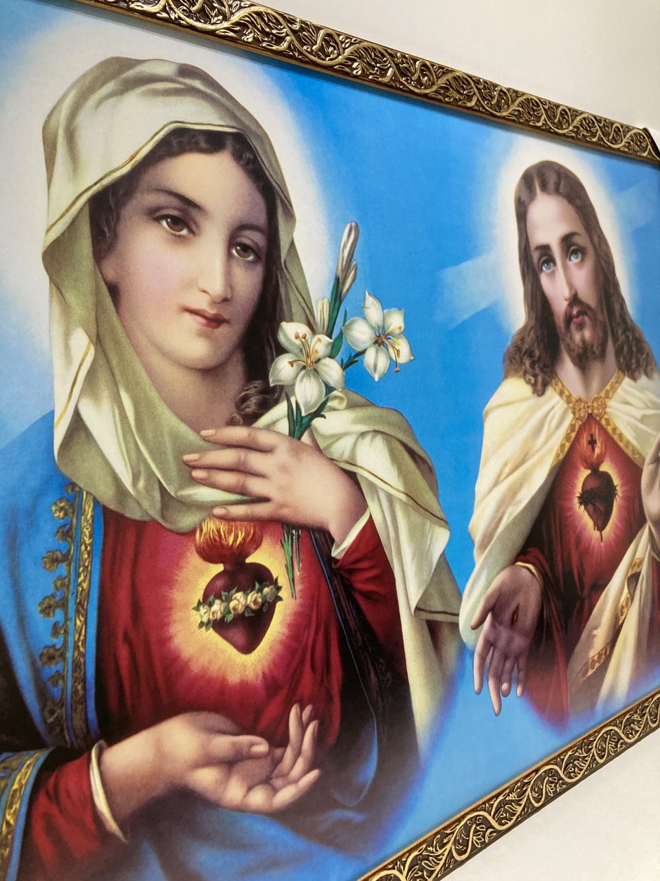 imagem de Quadro Coração de Jesus e Maria 50 x 70 com moldura 3 cm